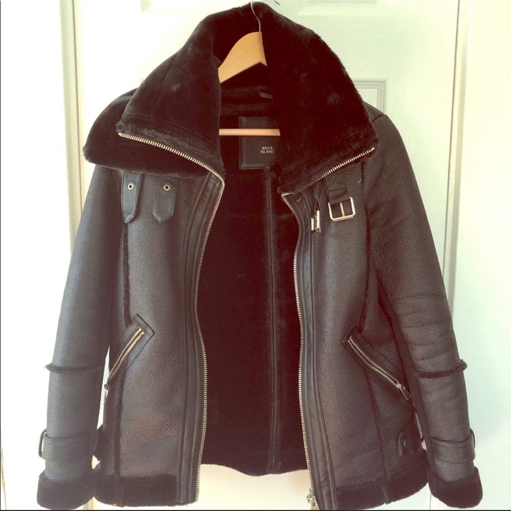 River Island Faux Shearling Aviator Jacket